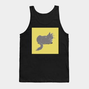 Maine Coon Cat Linocut in Yellow and Grey Tank Top